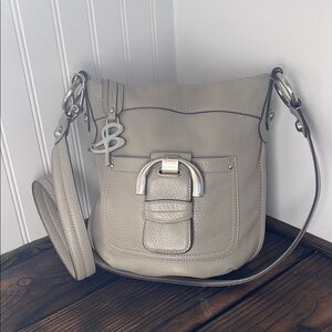 B Makowsky Taupe Pebbled Leather Shoulder Bag